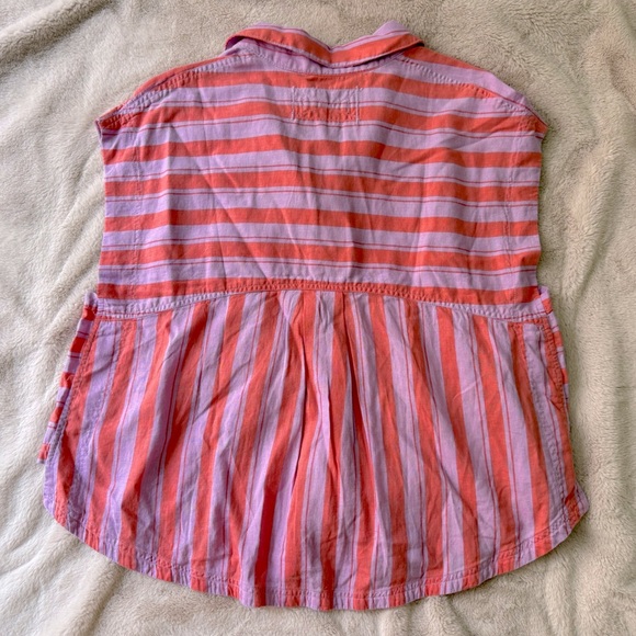 NWT Free People We the Free Play It Cool Linen Striped Shirt Sorbet Combo Size S - Picture 5 of 8